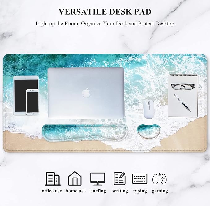 LATEEFAH Desk Mat Mouse Pad with Wrist Rest 4-in-1 Large Mouse Pads for Desk Ergonomic Mouse Pad and Keyboard Wrist Rest Gaming Keyboard Mat for Office Home