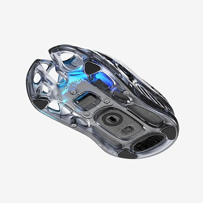 GravaStar Mercury M2 Wireless Gaming Mouse with 26000 DPI PAW3395DM Sensor -79g Lightweight Hollowed-Out Design -5 Programmable Buttons -5 Dynamic Lightsync RGB - Transparent Black