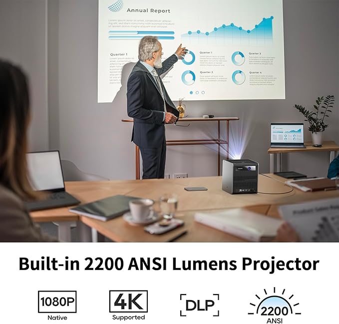 CZUR StarryHub Video Conferencing System 2200 ANSI Lumens Short Throw Projector + HD 1080P Conference Room Camera with Auto Framing + 6 AI-Driven Microphones + Conference Speakers