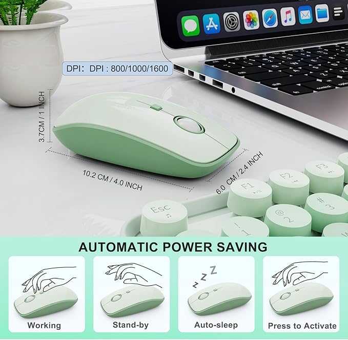 FOPETT Wireless Keyboard and Mouse Combo 104 Keys Full-Sized 2.4 GHz Round Keycap Colorful Keyboards USB Receiver Plug and Play for Windows Mac PC Laptop Desktop (GradientGreen)