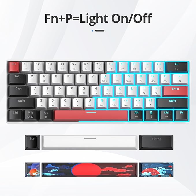 Portable 60% Mechanical Gaming Keyboard 60 Percent Red Switch LED Backlit 61 Keys Mini White USB Wired Office Keyboard for Windows Mac Laptop PC (61 Black &amp White)