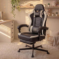 Office Chair Breathable Leather with Pocket Spring Cushion Wide and High Ergonomic Office Chair with Headrest Computer Gaming Chair with Footrest for Adult Black and White