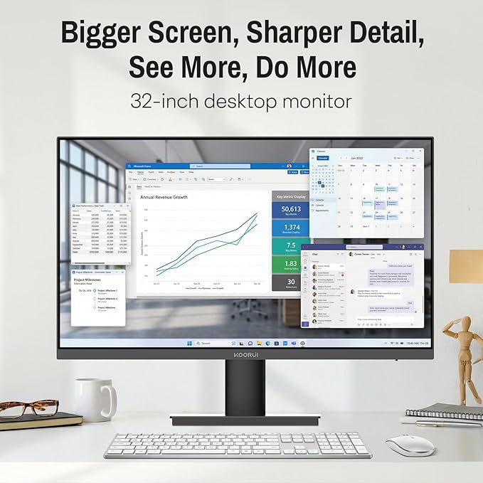 KOORUI 32 inch 4K Computer Monitor with HDMI 2.0 Displayport 1.4 Speakers 60Hz VESA HDR Support Desktop Monitor Compatible Free-Sync G-Sync Adaptive Sync for Office &amp Home
