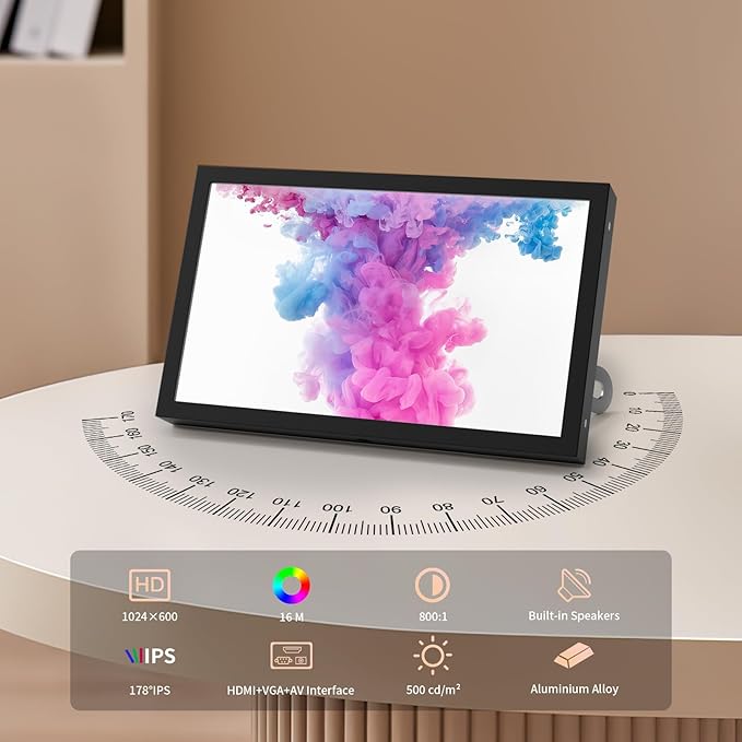 Mini Monitor 7 Inch Screen HDMI VGA AV BNC 1024 × 600 Small IPS Screen with Built-in Speakers 178° Viewing Angle LCD Portable Monitor for PC/TV/DVD/CVBS (7 inch - Non Touch)