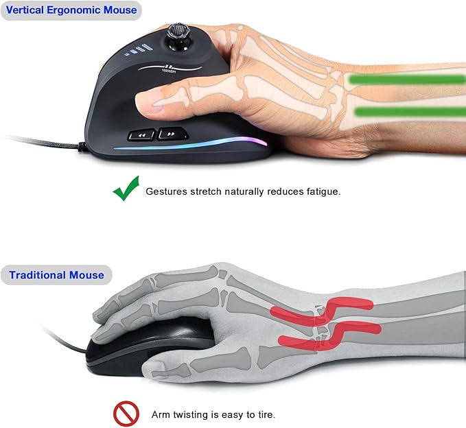 TRELC Gaming Mouse with 5 D Rocker Ergonomic Mouse with 10000 DPI/11 Programmable Buttons Vertical Gaming Mice Wired for PC/Laptop/E-Sports/Gamer (Black)
