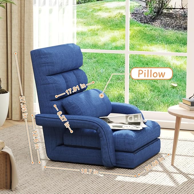 WAYTRIM 6 Position Indoor Chaise Lounge Chair Gaming Floor Chair for Teens Adults Indoor Lounge Chair Lazy Sofa for Pets with Armrests &amp Pillow Comfy Chair for Bedroom Dorm Living Room - Navy
