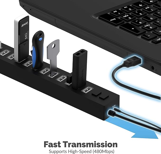 Sabrent 13 Port High Speed USB 2.0 Hub + 22AWG 3 Feet USB 3.0 Extension Cable