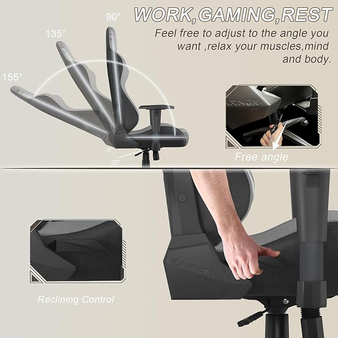 KORNOX Gaming Chair Fabric Ergonomic for Adults Office Chair High BackDesk Chair RacingTask Chair Cloth Adjustable SwivelGame Chair with Headrest and Lumbar Support for TeensSilver Grey