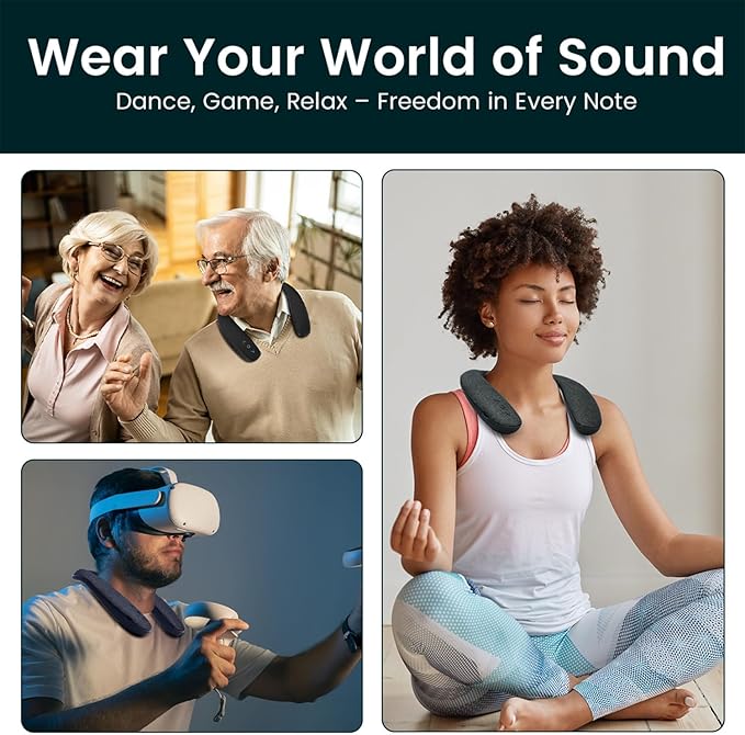 HomeSpot JY538 Wireless Neckband Speaker with Auracast 3D Surround Sound aptX HD LC3 Audio 50H Battery – Wearable Audio for Home Office &amp Gaming