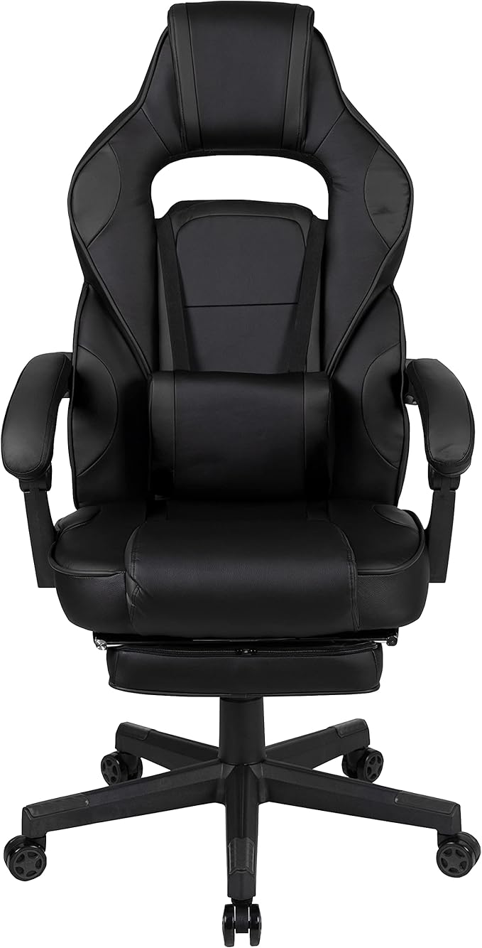 EMMA + OLIVER Black Ergonomic Gaming Chair -Recline Back/Arms Footrest Massaging Lumbar