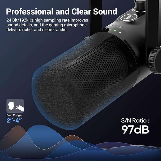 FDUCE USB/XLR Gaming Microphone kit Dynamic PC Mic for Podcasting Streaming Computer RGB Mic Kit with Boom Arm Stand Mute Button and Headphone Jack for Recording Vocal Voice-Over (D30+)