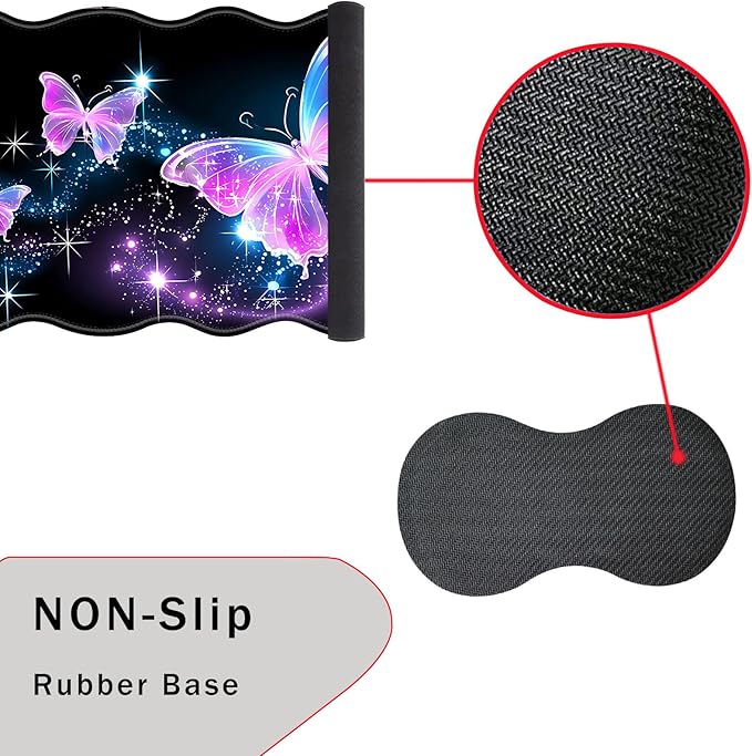 Mouse Pad with Wrist Support + Desk Mat + Coaster 3 in 1 Set XL Large Gaming Mousepad Ergonomic Mouse Pads for Desk Computer Laptop OfficeGlowing Night Pink Butterflies