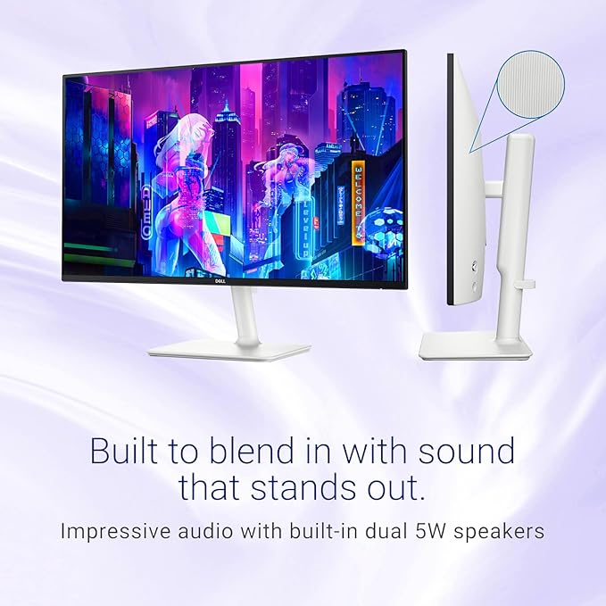 Dell S27 inch QHD Monitor 100Hz IPS Panel 4ms 99% sRGB 1500:1 Contrast Ratio VESA Low Blue Light 2 x HDMI 1x DisplayPort 2x5W Speaker Ultra-Thin bezels Height/Tilt/Swivel/Pivot White
