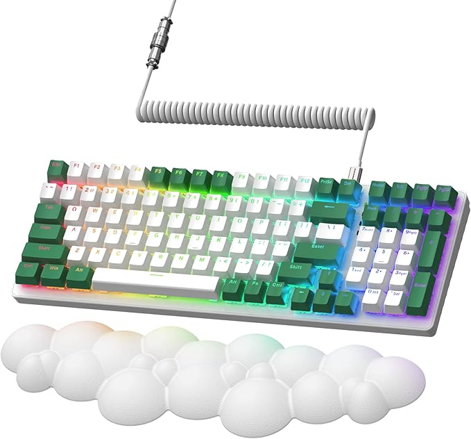 ATTACK SHARK K6 Bluetooth Keyboard 5.0/2.4G/USB-C-96% 100 Keys Wireless Gaming Keyboard 4000mAh Battery Hot Swappable Mechanical Keyboard RGB Wire-Cloud Wrist Rest for Computer Win/Mac(Clicky Blue)