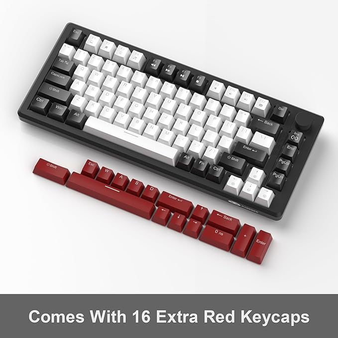 MageGee 75% Mechanical Gaming Keyboard Compact Blue Backlit Wired Gaming Keyboards with Red Switches EVA Foam Knob Control STAR75 Portable NKRO PC Gaming Keyboard - Black &amp White