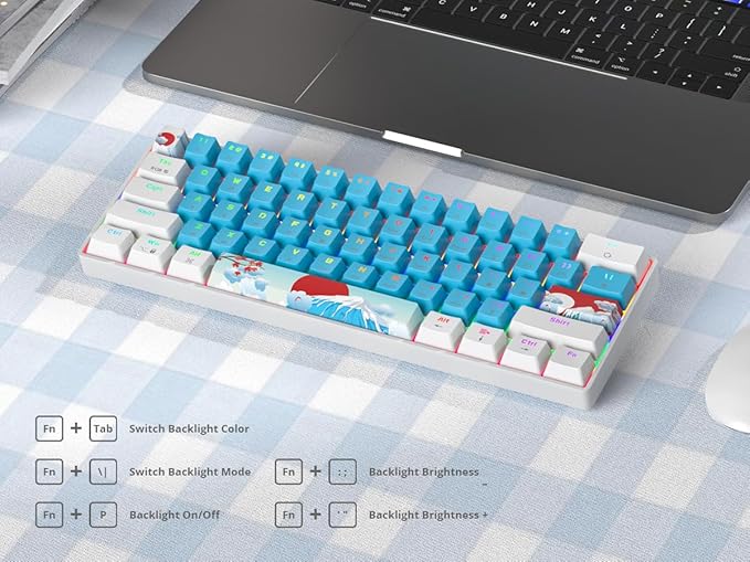 Blue and White Mechanical Gaming Keyboard 60% 61 Keys Small Wired RGB Keyboard with PBT Keycaps Anti-Ghosting for Game/Office