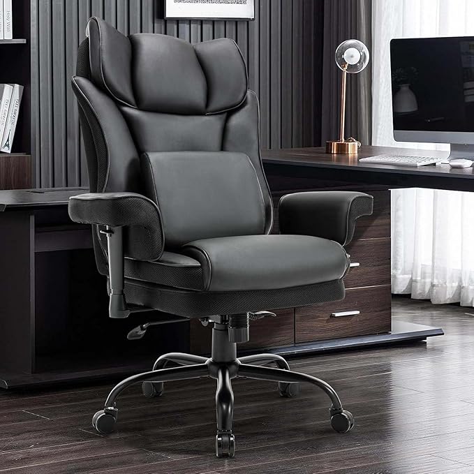 High Back Office Chair Ergonomic Executive Massage Chairs with Adjustable Armrest and Lumbar Support Comfy Adjustable Height Rocking Computer Gaming Chair with Swivel Wheels (Black)