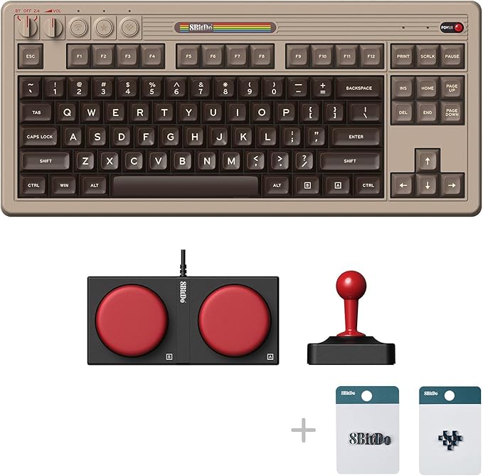 8Bitdo 87 Keys Retro Mechanical Keyboard Bluetooth/2.4G/USB-C Hot Swappable Gaming Keyboard with Dual Super Programmable Buttons and Super Stick Volume knob for Windows and Android - C64 Edition
