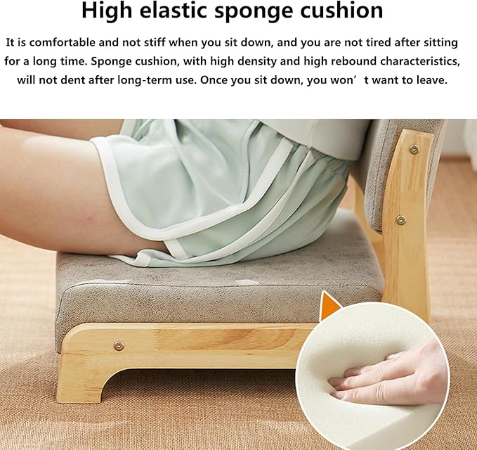 BTZHY Floor Chair Solid Wood Tatami Chair Back Stool Dormitory Bed Chair Window Seat Floor Room Chair Legless Chair(C)