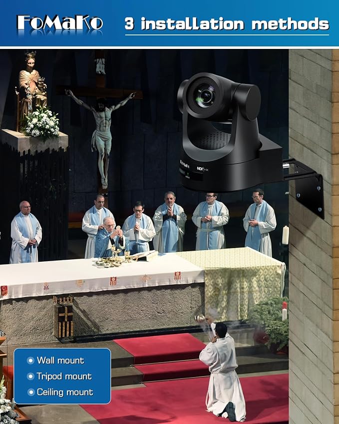 FoMaKo NDI PTZ Camera Bundle AI Auto-Tracking Gen 3 (NDI 6 &amp NDI HX3 Certified) 20X Optical Zoom PoE HDMI PTZ Camera for Church Worship NDI PTZ Controller (NDI PTZ Bundle KN20A +KC608) BN201