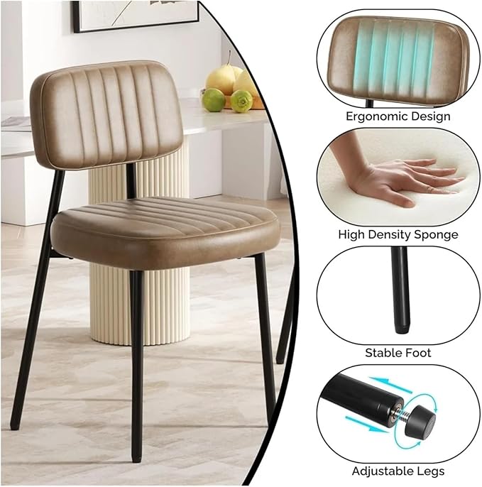 Adjustable Office Computer Chair with Armrest 1pcs Minimalist Comfy Upholstered Dining Chairs with Thick Cushions Seat Back and Metal Legs(Brown)