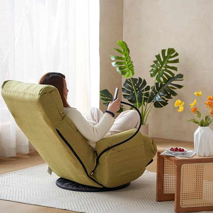 360° Swivel Gaming Floor Chair - 3 Position Adjustable Ergonomic Design with Armrests &amp Phone Holder Perfect for Teens &amp Adults (Green)