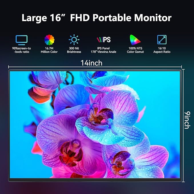 Portable Monitor Touchscreen 16 Inch 1200P Metal Ultra-Thin Portable Display with Leather case and Travel Bag Display HDMI USB C External Display Suitable for Laptop Xbox Switch