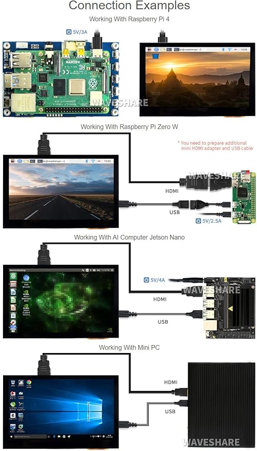 waveshare 4.3inch Capacitive Touch Screen LCD Compatible with Raspberry Pi 5/4B/3B+/3A+/2B/B+/A+/Zero/Zero W/WH/Zero 2W CM3+/4 800×480 Resolution HDMI IPS Supports Jetson Nano/Windows