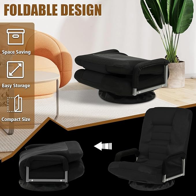 Swivel Gaming Chair Multipurpose 2PACK Floor Gaming Chair for Playing Video Games TV Reading w/Armrest Lumbar Support &amp 6 Adjustable Postion Backrest for Adults Black