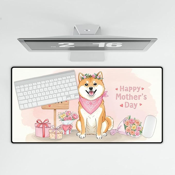 Happy Mother's Day Shiba Inu Love Dog Mom Heart Flower Desk Mat Full Keyboard Mouse Pad Shibas Dog Lovers Gifts Idea Large Mousepad 12004