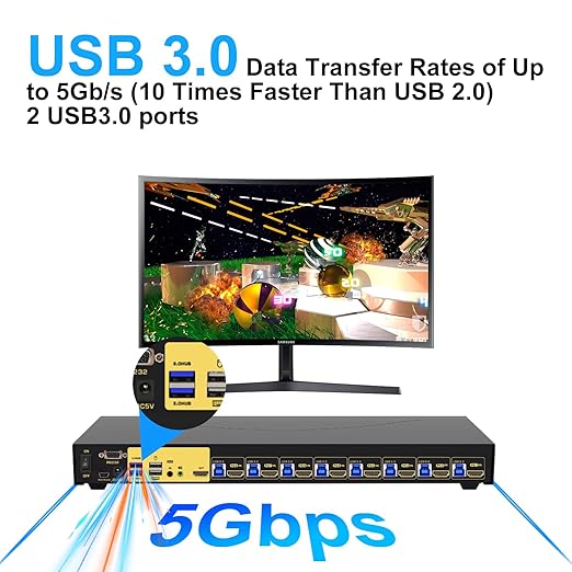 JideTech 8-Port HDMI KVM Switch 4K@60Hz with USB 3.0 Hub Audio Support Keyboard &amp Mouse Hotkey Remote Control Rack Mount 1U for Windows/Mac/Linux