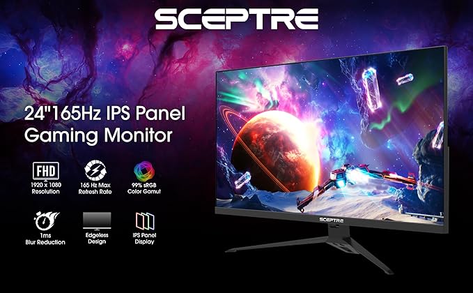 Sceptre IPS 24” Gaming Monitor 165Hz 144Hz Full HD (1920 x 1080) FreeSync Eye Care FPS RTS DisplayPort HDMI Build-in Speakers Machine Black 2020 (E248B-FPT168)IPS 24 165Hz