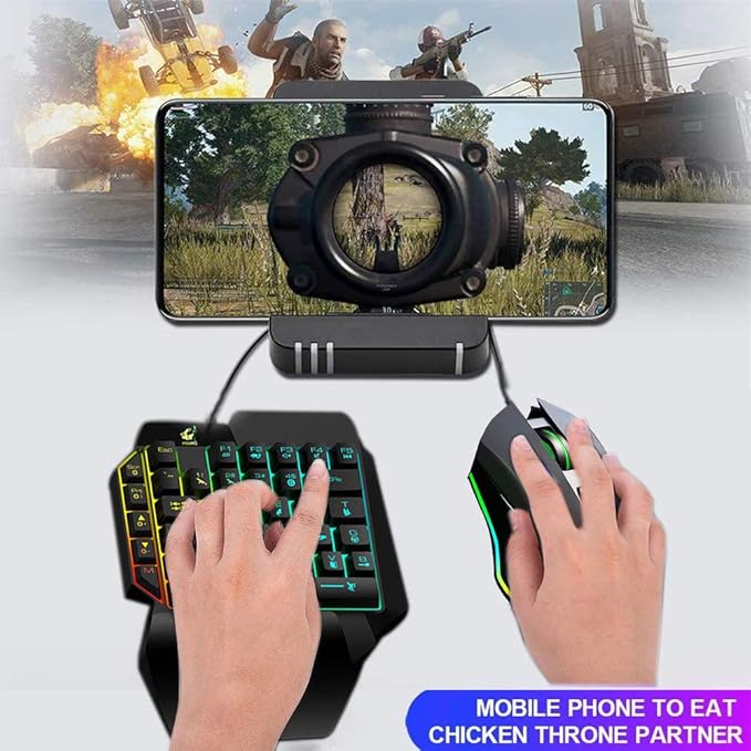 One Handed Gaming Keyboard and Mouse Combo 39 Keys USB Wired Gaming Keypad with Wrist Rest Rainbow Backlit Mechanical Feel Anti-Ghosting Keyboard 6-Button Adjustable DPI Mouse for PC
