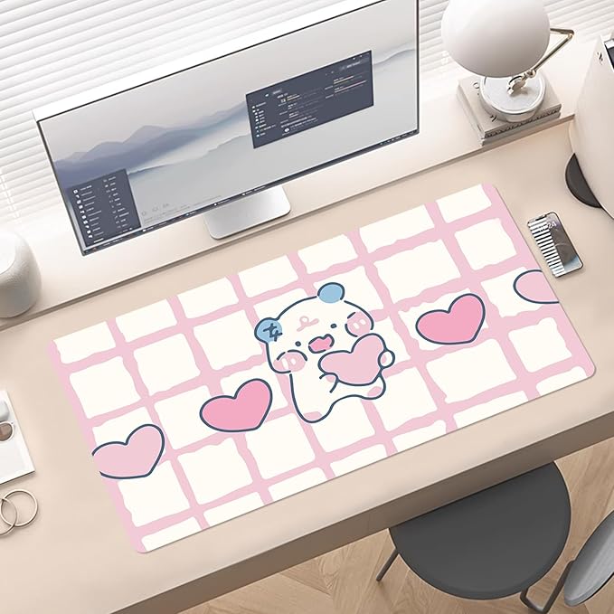 Desk Pad 31.5 x 15.7 PU Leather Desk Mat XL Extended Gaming Mouse Pad Non-Slip Ultra Thin Large Laptop Keyboard Writing Mat for Office Home Waterproof Pink