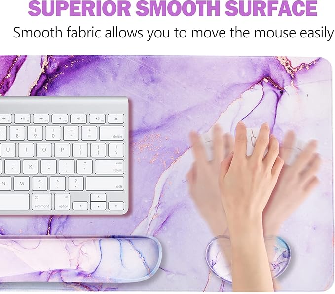 ARTSO Large Gaming Mouse Pad Keyboard Wrist Rest Pad &amp Wrist Support Mousepad Set Stitched Edge Extended Non-Slip Base Memory FoamMultifunctional Desk Mat for Office &amp Home Purple Blue