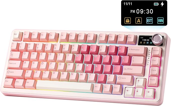 YUNZII B75 PRO MAX QMK/VIA Wireless Mechanical Keyboard75% Layout with Screen and KnobCustom Hot Swap GasketCreamy Pre-lubed SwitchesBluetooth/Type-C/2.4G for Win/Mac (Pink HeartCandy Switch)