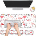 4 in 1 Desk Mat SetMouse Pad with Keyboard Wrist RestWave-Shaped DesignNon-Slip Rubber BaseWaterprooffor HomeOfficeGamingCute Flamingo