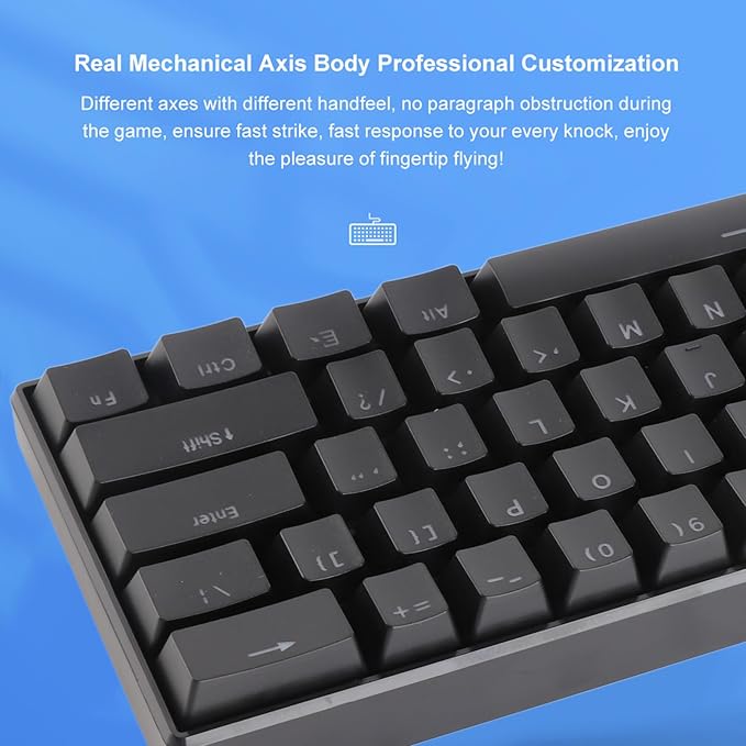 Brrnoo Compact 61 Key RGB Wired Mechanical Keyboard Professional Blue Switches Double Color Injection Portable Gaming Keyboard with Anti Ghosting Design