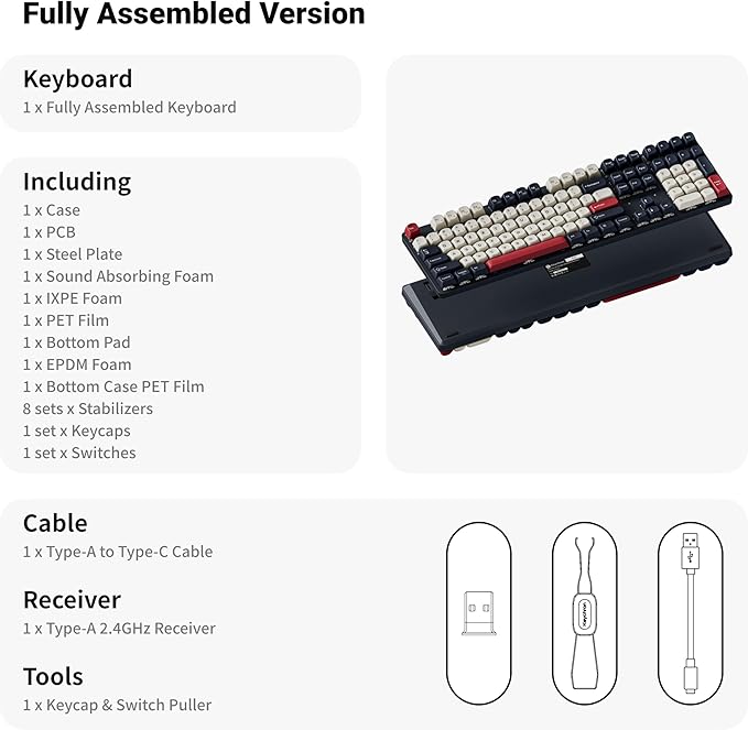 Keychron KJ5 Wireless Mechanical Keyboard 2.4 GHz Bluetooth QMK 100% Layout RGB Hot-swappable Red Switch Compatible with Mac Windows Linux Non-Shine-Through PBT Keycaps for Gaming - Dark Blue