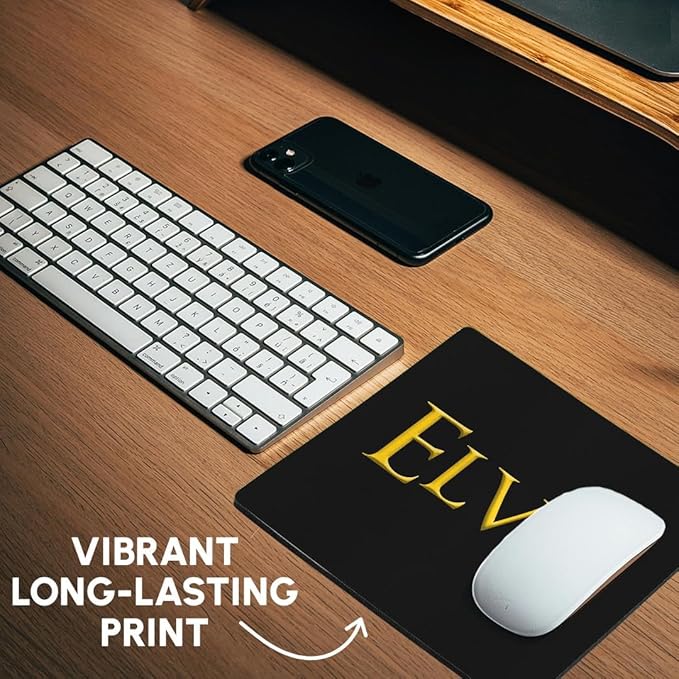 3dRose - Elvis Legendary Baby boy Name in America. Yellow on Black Charm - Mouse Pad - (mp-351373-1)