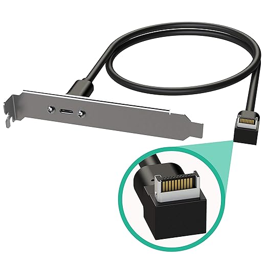 LINKUP - USB 3.2 Gen 2x2 20Gbps USB-C Type Internal Panel Cable Mount Motherboard Header Extension Adapter┃20-Pin A-Key Male with Cover to USB-C Female Connector with PCI Bracket - Right Angle - 40cm