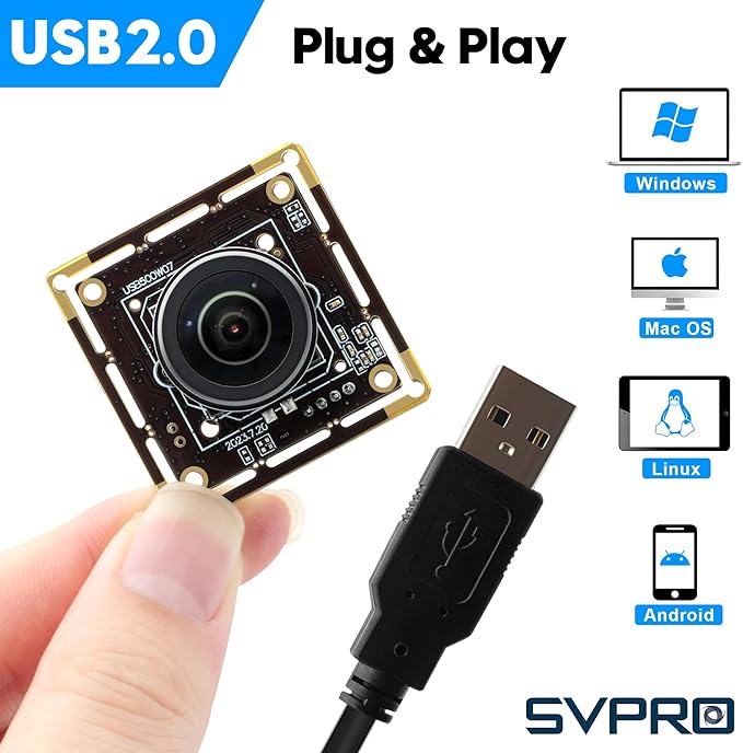 SVPRO 5MP 30FPS Fisheye USB Camera Module 200 Degree Ultra Wide Angle Webcam Board IMX335 Sensor Low Light Computer Vision Industrial Security Camera for PCRaspberry Pi Jeston Nano(M12 Lens)