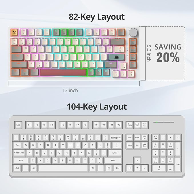75% Wired Gaming Keyboard Hot Swappable Gasket Mount Red Switch RGB Backlit 82 Keys TKL Mechanical Keyboard NKRO Compact for PC Laptop Windows Gamer (Gray Rice)