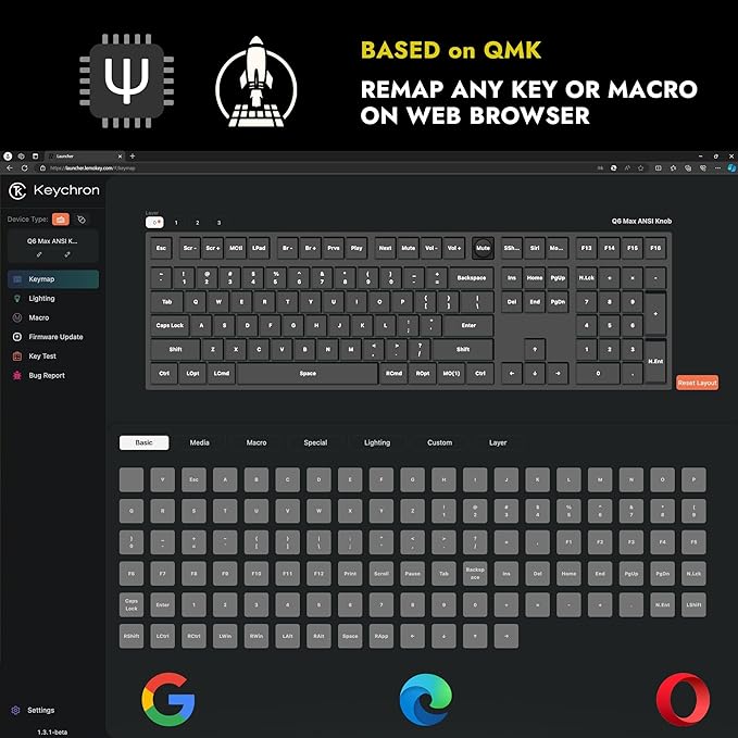 Keychron Q6 Max QMK/LAUNCHER Wireless Bluetooth/2.4 GHz/USB-C Wired Custom Mechanical Keyboard Full Size Programmable Knob RGB Backlit Hot-Swappable Gateron Brown Switch for Mac Windows Linux - Black