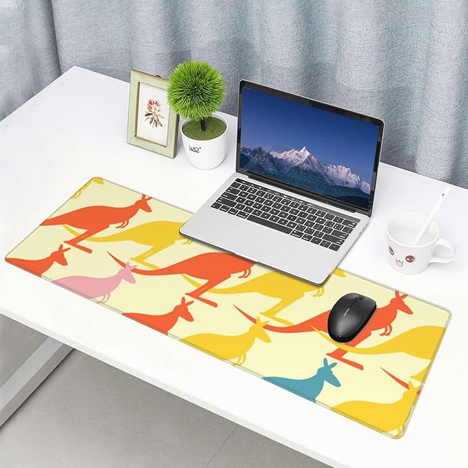 Colorful Kangaroo Green Large Mouse Pad Gaming Mat Desk Matt for Desktop Desk Pad Mat Anti-Slip XXL Big Mousepad with Stitched Edges for Computer