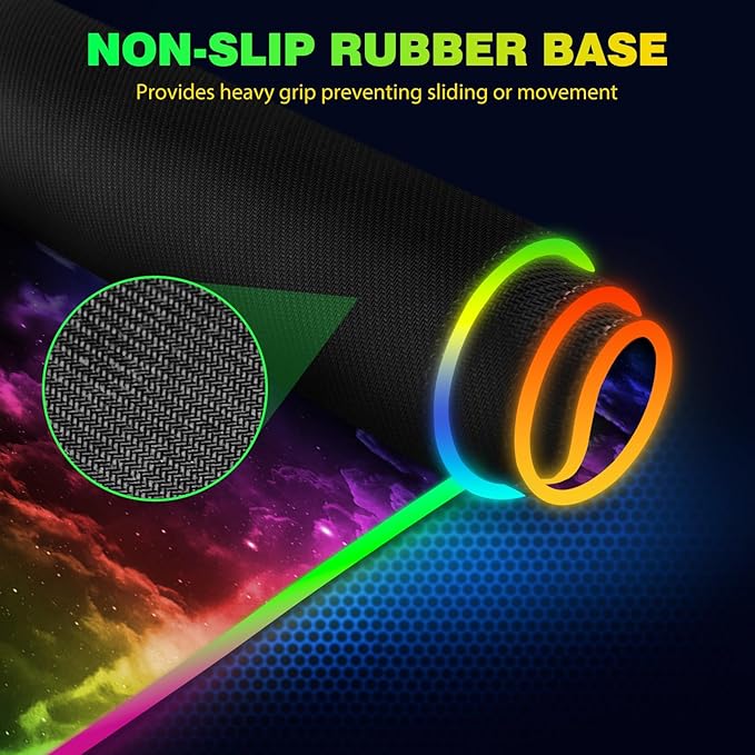 AIMSA Wireless Charging RGB Gaming Mouse Pad 15W Extended LED Desk Mat Protector 800x300x4MM 14 Light Modes Extra Large Mousepad Non-Slip Rubber Base Desk Mat Nebula Universe