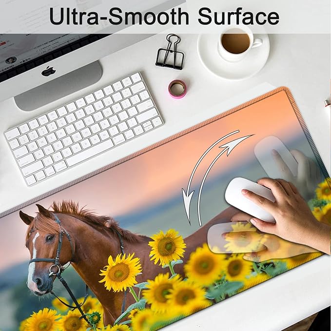 Extended Gaming Mouse Pad 31.5x11.8 Big Desk Mat Ergonomic Memory Foam Keyboard Wrist Rest Support for Home Laptop Office Desk Pad with Non-Slip BaseSunflower &amp Horse Pattern Large Mouse Pad