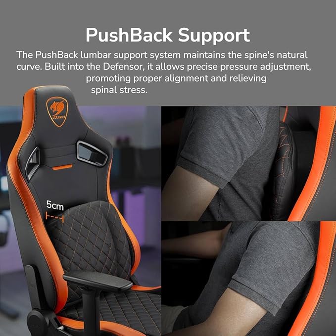 Cougar Defensor Ergonomic Office/Gaming Chair Adjustable Height and Tilt 155º Recline 4D Folding Armrests Durable Hyper-Dura Leatherette Upholstery 120 kg Capacity – Gold