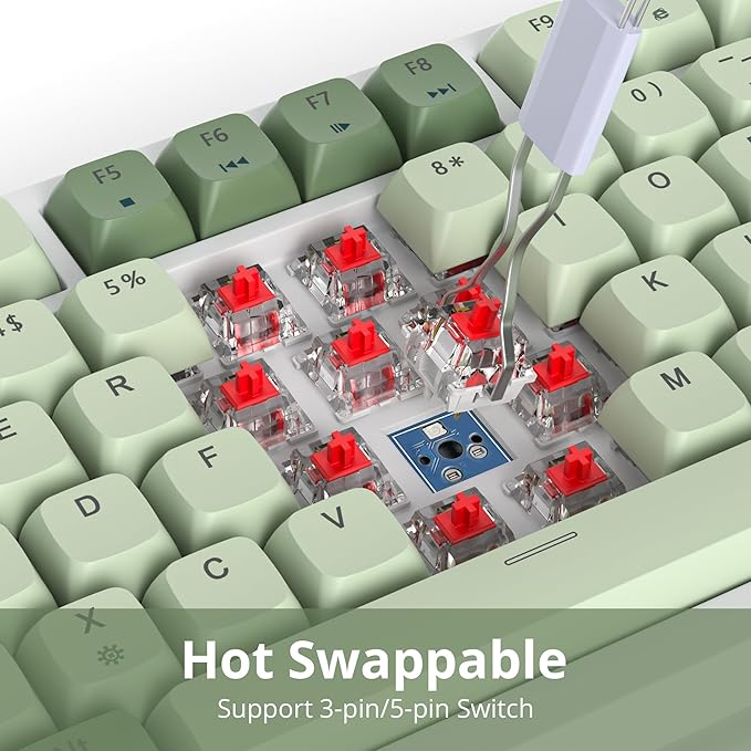 75% Mechanical Gaming Keyboard 82 Keys Matcha Green Keyboard Hot Swappable Wired Gasket Keyboard RGB Backlit Knob Red Switch for PC Laptop Windows Gamer(82 Matcha)