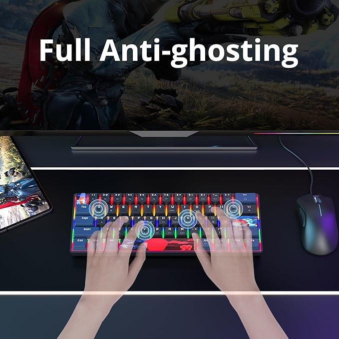 surmen 60% Gaming Keyboard 60 Percent Wired Mini Mechanical Keyboard with Linear Red Switches PBT Keycaps for PC Gamer Typist (Blue Samurai B/Rainbow Led)